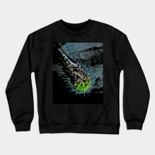 Digital collage and special processing. Fist full of spikes. Horror, bizarre. Grayscale, aquamarine and green. Crewneck Sweatshirt